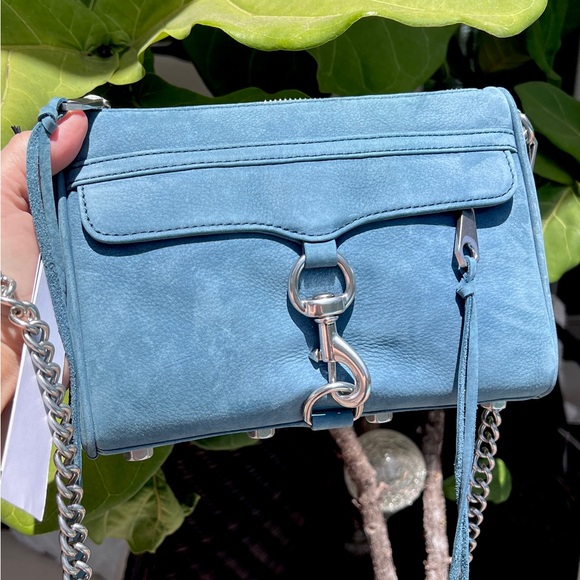 New REBECCA MINKOFF Mini Mac suede crossbody bag cloud blue - Picture 3 of 17